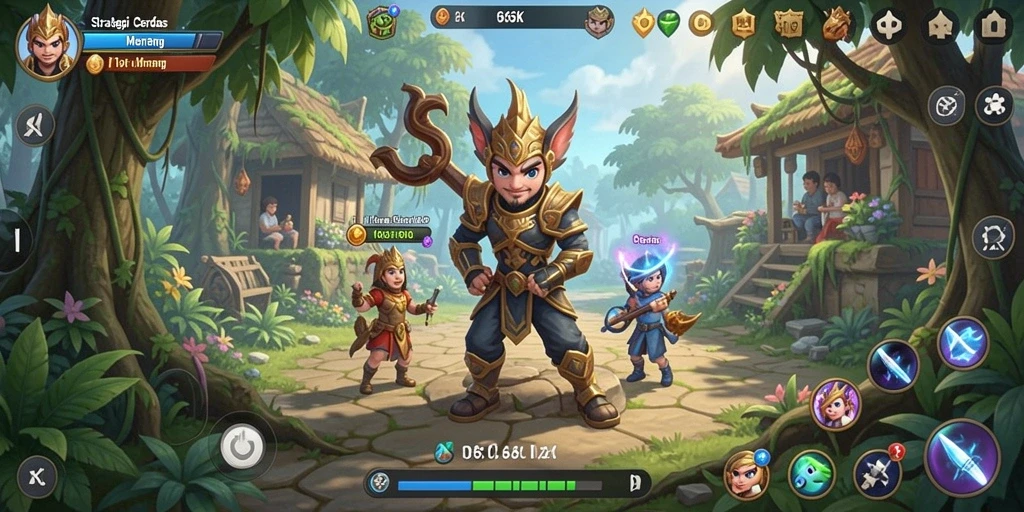 Screenshot gameplay 66K menampilkan pertempuran strategi yang seru.