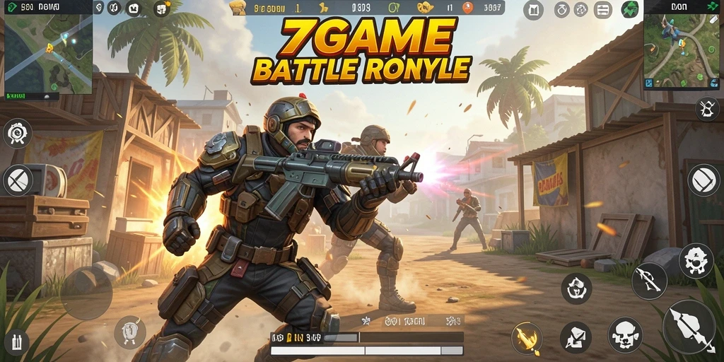 Tampilan gameplay seru dalam pertarungan Battle Royale di 7GAME.