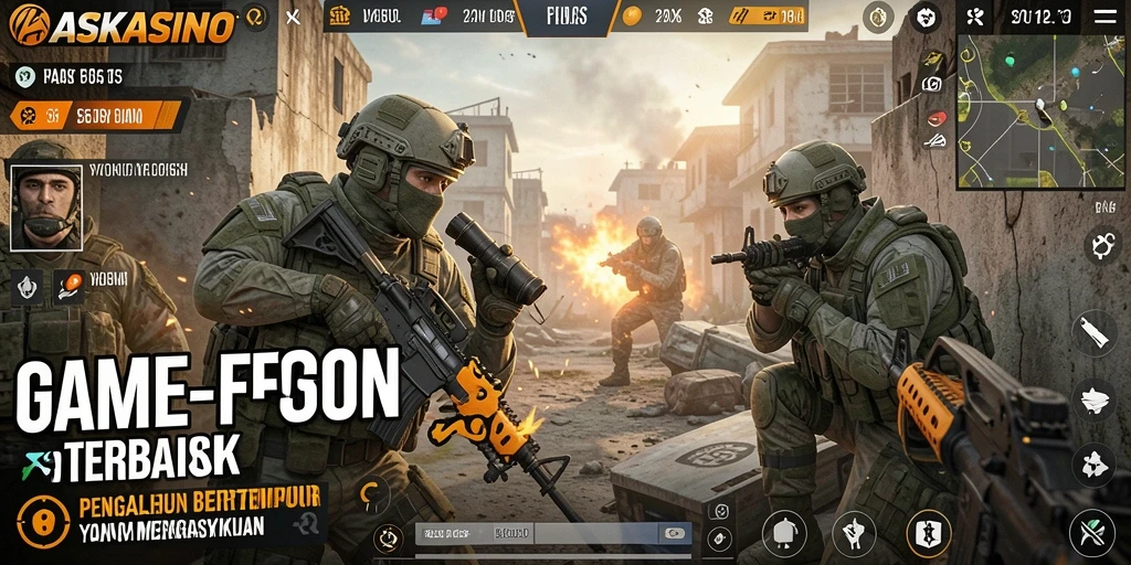 Tangkapan layar gameplay ASKSINO menunjukkan pertempuran intens di arena FPS.