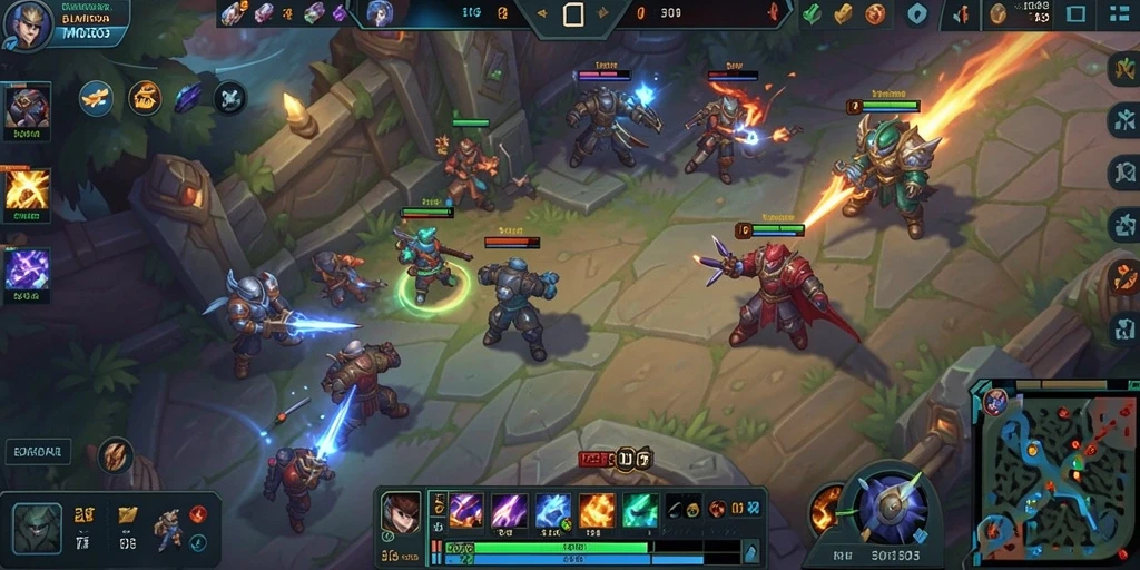 Tangkapan layar gameplay <strong>BUMI303</strong> menunjukkan pertempuran epik di arena MOBA.