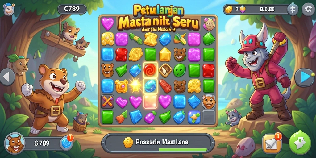Gameplay C789 yang penuh warna dalam aksi Match-3.