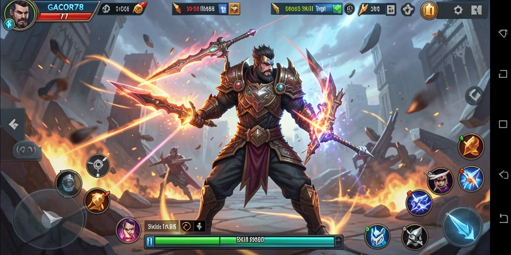 Tampilan gameplay GACOR78 dengan pertarungan intens dan grafik menarik.