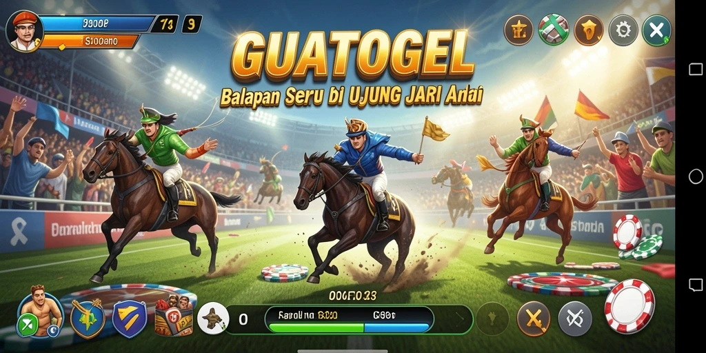 Screenshot GUATOGEL menampilkan aksi balapan yang menegangkan dan seru.