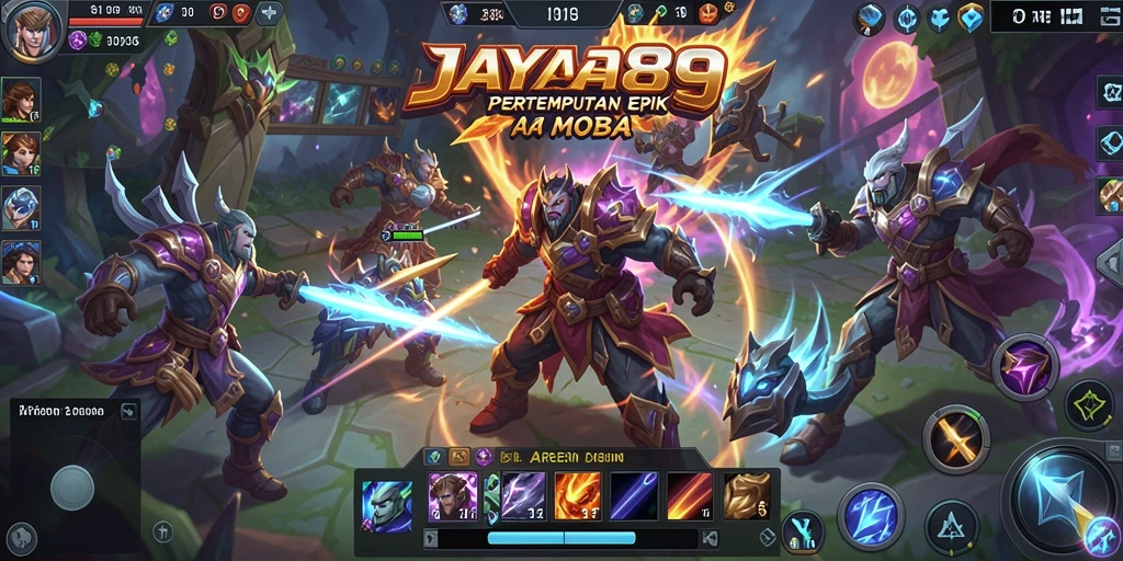 Gameplay seru dalam JAYA89 dengan pertarungan tim MOBA.