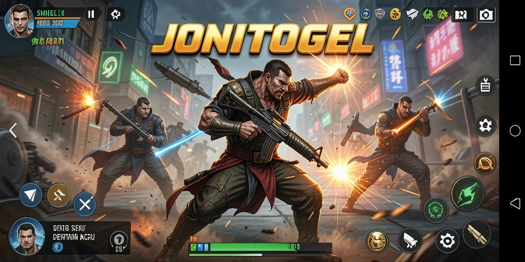Screenshot gameplay JONITOGEL yang menampilkan pertarungan intens.