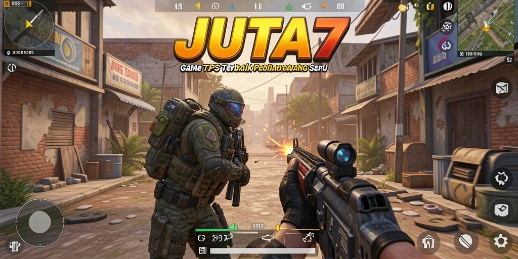 Gameplay seru JUTA7 dengan aksi tembak-menembak intens.