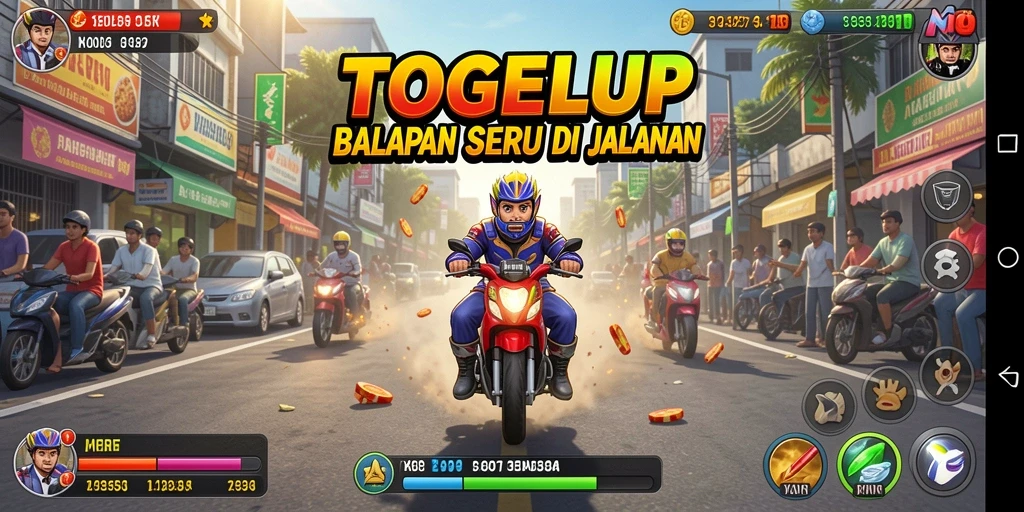Gameplay seru balapan TOGELUP dengan mobil kencang dan lintasan menantang.